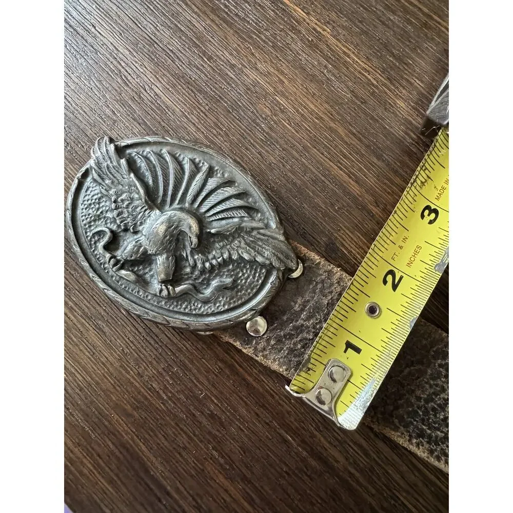 Vintage Italy Leather Belt Large Mythical Griffin Buckle Western Medieval L/XL